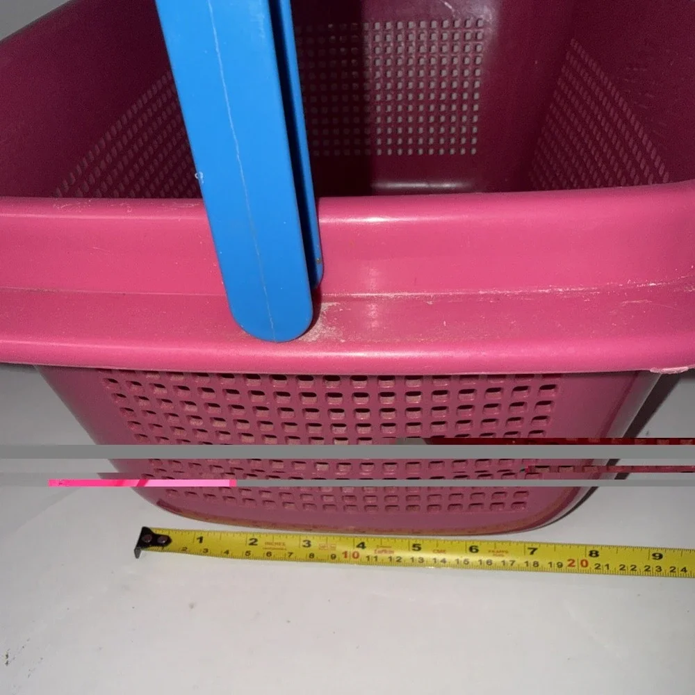 Vintage Plastic Basket Pail Bucket Hot Pink Organizer Swing Handle 90's 18x13x8